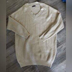 V-Neck Cream Sweater Dress